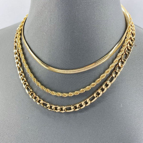 Multi Layered Necklace Herringbone, Rope Figaroo