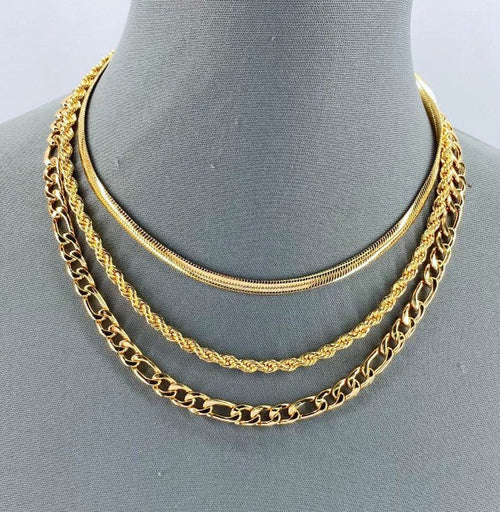 Multi Layered Necklace Herringbone, Rope Figaroo