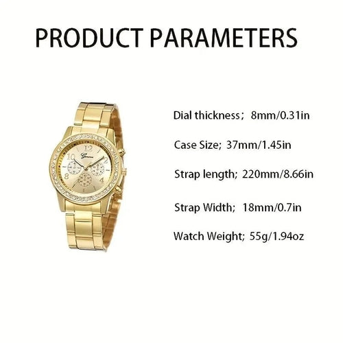 Elegant Luxury Gold Watch Jewelry Set (5PCS)