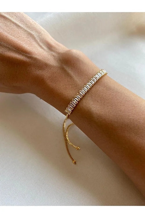 Baguette Zircon Adjustable Bracelet Elegant Minimal Sparkle Jewelry